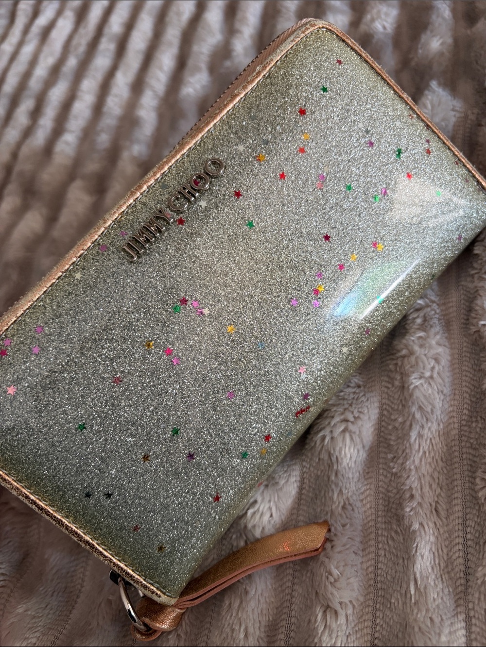 JIMMY CHOO Large Zip Glitter Wallet